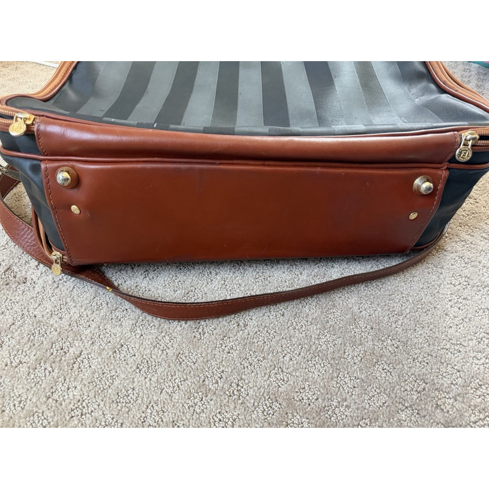 Fendi Pequin Vintage Travel Duffle Bag Canvas Leather Black Brown - Picture 10 of 12